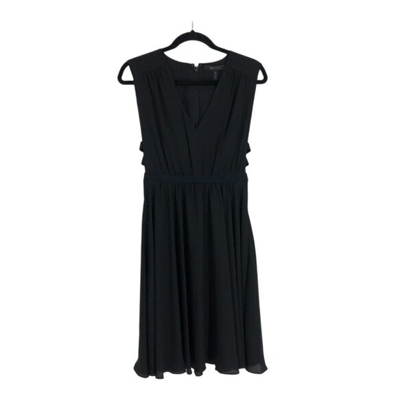 BCBGMaxAzria Black Gathered Waist Sleeveless V-neck Cutout Rachel Midi Dress XS - Picture 2 of 15